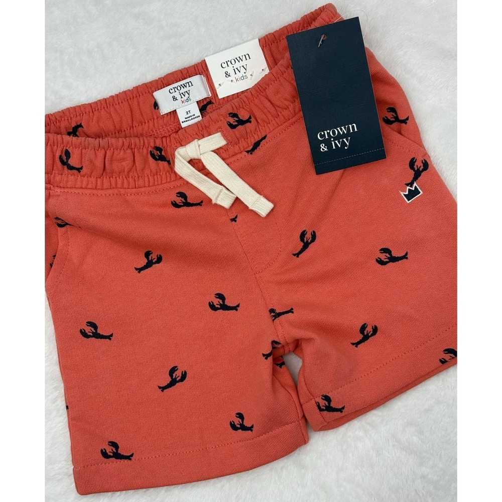 Crown &‎ Ivy Kids Lobster Pull-On Casual Shorts Size 2T Coral Navy Drawstring